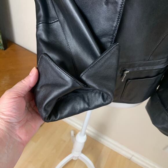Vintage I.E. Size M Womens 100% Leather Blazer Jacket Black Outdoor Classic Soft - Picture 7 of 15
